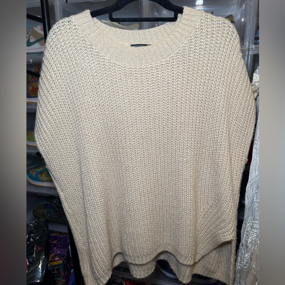 Nasty Gal Cream Knit Sweater with Cut Out Detail